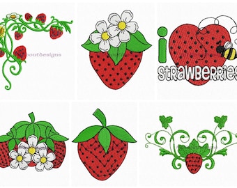 6 Tasty Strawberry Machine Embroidery Designs  - Multiple formats - Instant Download