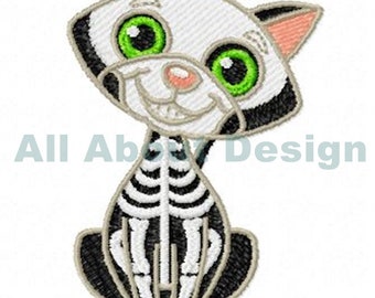 Adorable Skeleton Cat Machine Embroidery Design-  Multiple formats - 4 sizes - Halloween Cat, Day of the Dead, Dios de los Muertos
