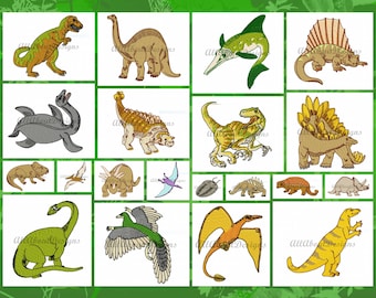 Prehistoric Dinosaurs #2 - Machine Embroidery Designs -20 different designs - Multiple formats - Pes-Dst-Exp-Hus-Jef-Vip-Vp3-xxx formats