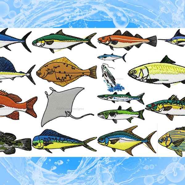 Ocean Fish Set Machine Embroidery Designs - 18 Different designs - Multiple formats -  all for the 4x4 Hoop