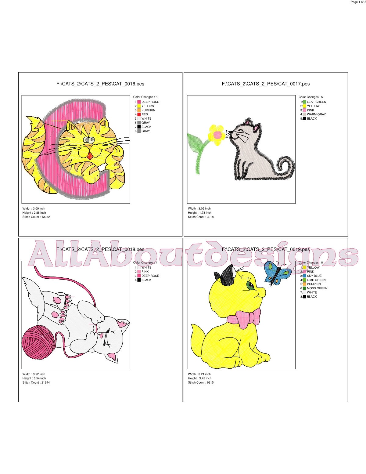 Cat Design Set 2 - Cute Assortment of Machine Embroidery Designs - 17 ...