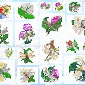 20 Elegant Dragonflies in the Garden Machine Embroidery Designs  - Multiple formats for 4x4 Hoop