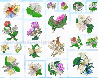 20 Elegant Dragonflies in the Garden Machine Embroidery Designs  - Multiple formats for 4x4 Hoop