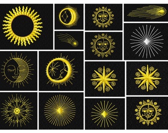 Celestial Sun and Moon - 29 Beautiful Machine Embroidery Designs  - Multiple formats - Instant Download