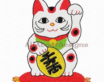 Lucky Cat Machine Embroidery design files - 2 Sizes - Art-Pes-Exp-Hus-Jef-Dst- VIP - Vp3 - XXX formats