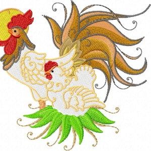 Rooster & Chicken Machine Embroidery design files - Pes Dst Exp Hus Jef  VP3 Vip XXX formats