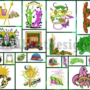 Mardi Gras Set #1 Machine Embroidery Design Set -20 different designs - Multiple formats - Pes-Dst-Exp-Hus-Jef-Vip-Vp3-xxx formats