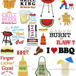 BBQ Design set #1 - 25 Different Machine embroidery Designs - Multiple formats - Pes Dst Exp Hus Jef Vip P3 xxx
