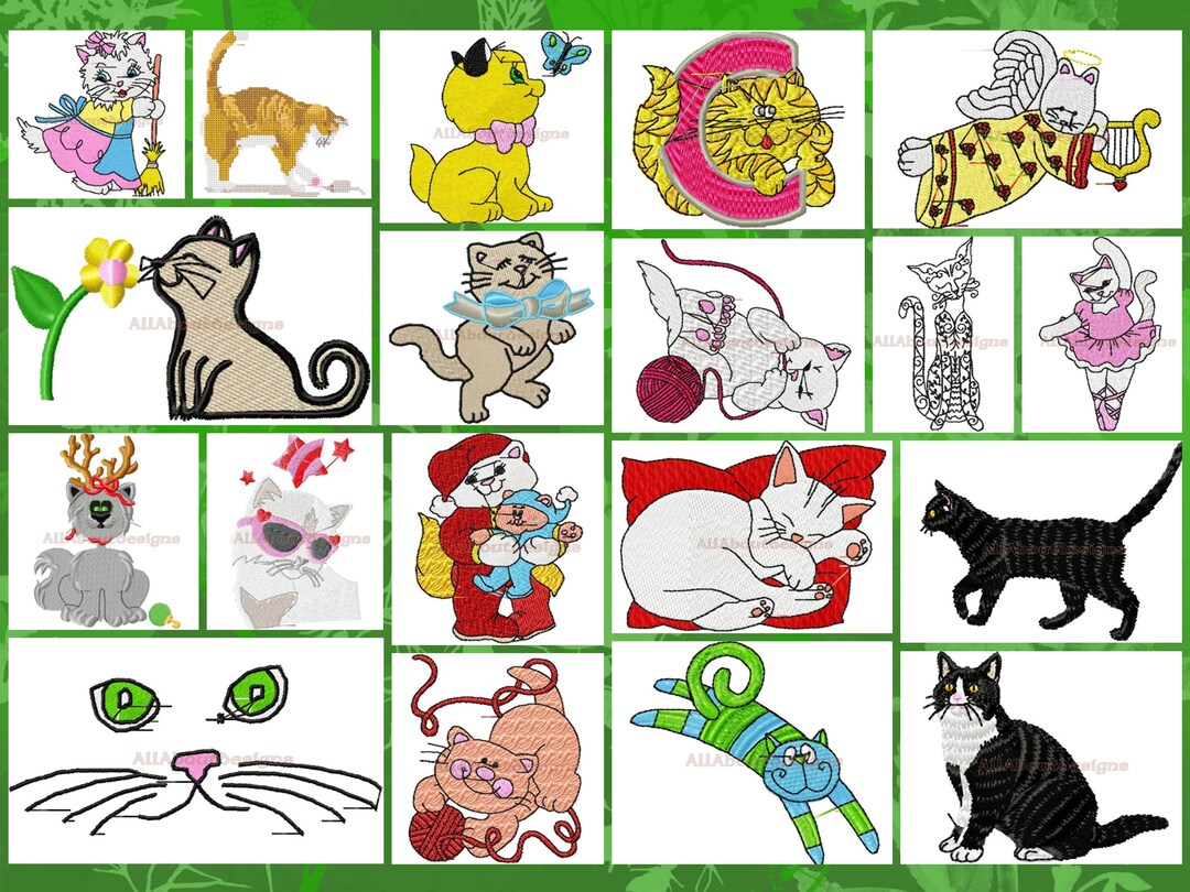 Cat Design Set 2 - Cute Assortment of Machine Embroidery Designs - 17 ...