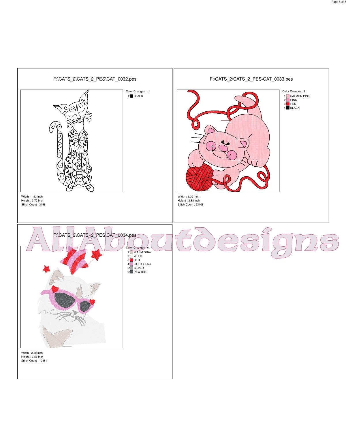 Cat Design Set 2 - Cute Assortment of Machine Embroidery Designs - 17 ...