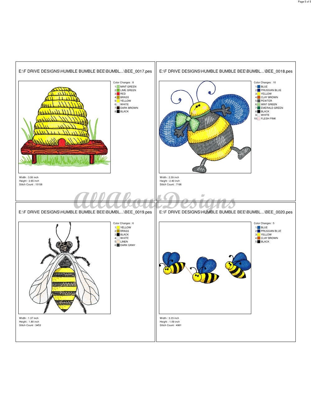 The Humble Bumble Bee Machine Embroidery Design Set -20 Different ...