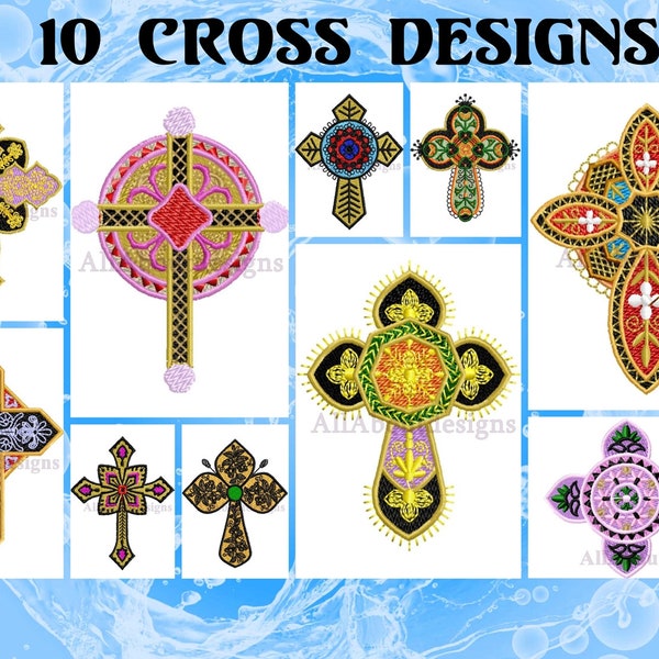 10 Decorative Cross Designs Machine Embroidery Designs  - Multiple formats - Instant Download