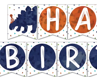 Dinosaur Birthday Pennant Banner Watercolor Dinosaur Banner Dinosaur Banner t-rex birthday Pennant Banner Digital File Busy bee's Happenings