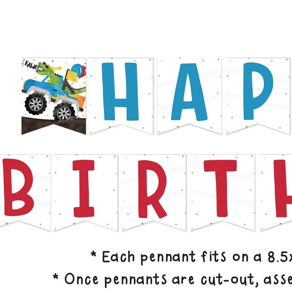 Dinosaur Birthday Banner Monster Truck Birthday Banner Dinosaur Monster Truck Birthday T-rex Banner Digital File Busy bee's Happenings