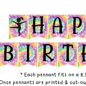 Digital gymnastics tie-dye Birthday Pennant Banner, Gymnastics Birthday Decorations, Tumbling Tye-dye birthday Pennant Banner Digital File