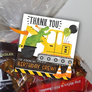 Dinosaur Construction Birthday Favor Tags, T-Rex Birthday Favor Tags, Dinosaur Birthday Favor Tags, Digital File, Backhoe Gift Tags, Diggers