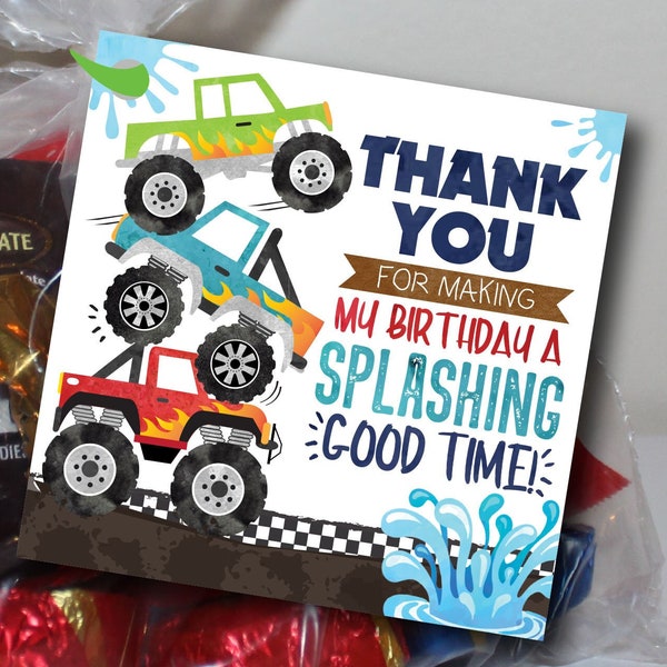 Monster Truck Birthday Favor tags Monster Truck Water Favor Tags Pool Truck Favor Tags Digital File Busy bee's Happenings INSTANT DOWNLOAD