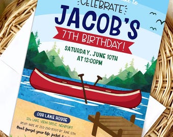 Canoe Birthday Invitation: Editable Lake Party Invite (Digital or Printed) Float Trip
