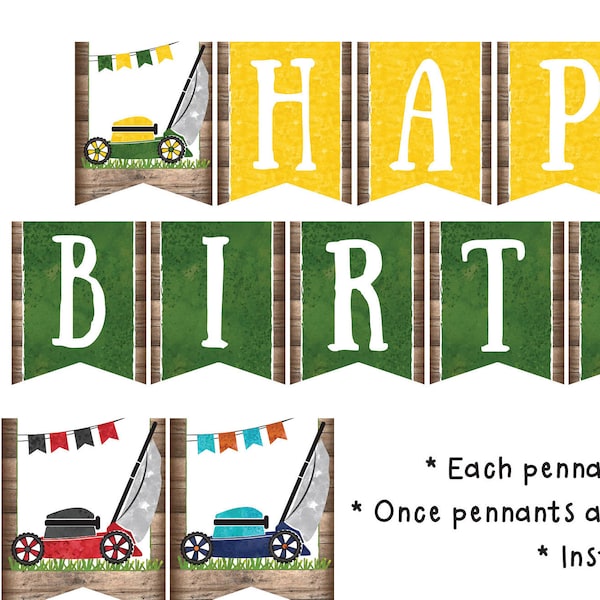 Lawn mower Birthday Decorations Lawnmower Party Decorations Lawnmower Pennant Banner Yard Tools Birthday Digital File Busy bee's Happenings