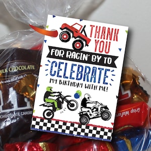 Racing Birthday Favor Tags Monster truck birthday Favor Tags Motorcycle Favor Tags four wheeler birthday Digital File Busy bee's Happenings