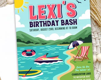 Editable Lake Birthday Invitation Template: Summer Camping Party (Digital or Printed)
