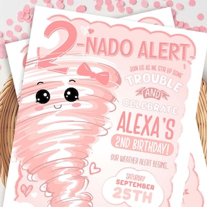 Pink Tornado 2nd Birthday Invite: Editable Weather Theme (Digital or Printed)