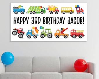 Transportation Birthday Banner: Trucks, Cars Milestone Sign (Digital File)