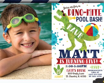 Dinosaur Birthday Invitation Pool Birthday Invitation Dinosaur Invite t-rex birthday invite Pool Party Digital File Busy bee's Happenings