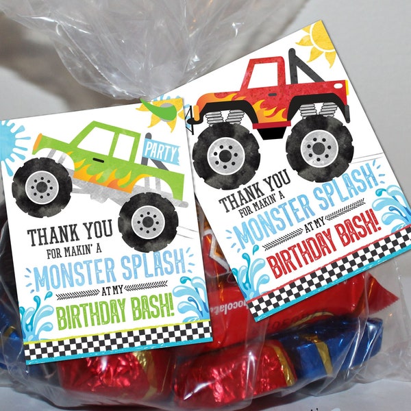 Monster Truck Birthday Favor tags Monster Truck Water Favor Tags Pool Truck Favor Tags Digital File Busy bee's Happenings INSTANT DOWNLOAD