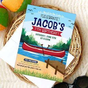 Boat Birthday Invitation, Editable Canoe Birthday Invite, Float trip birthday party, kayaking birthday, Swimming invite, lake invite, summer