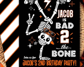 Bad Two the Bone 2nd Birthday Invitation: Skull Skeleton (Digital Download)