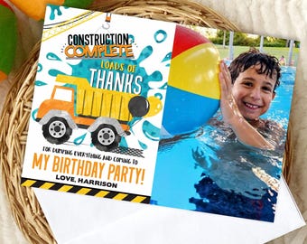 Construction Truck Pool Party Photo Thank You Note (Digital File)