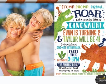 Dinosaur Birthday Invitation Double Dinosaur Invite Double Birthday Dinosaur Invite t-rex birthday invite Digital File Busy bee's Happenings