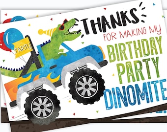 Dinosaur Birthday Thank You Cards Monster Truck Birthday Thank You Cards Dinosaur Monster Truck Birthday Digital File Busy bee's Happenings