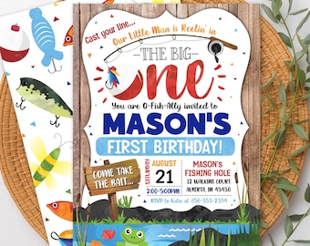 Fishing First Birthday Invitation: The Big One, Editable (Digital or Printed)