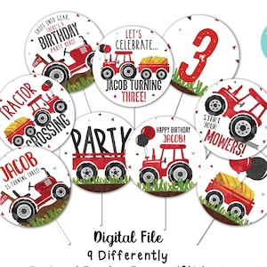 Tractor Cupcake Toppers Tractor Birthday Cupcake Toppers Farm Birthday Red Tractor Cupcake Toppers Busy bee's Happenings Digital File