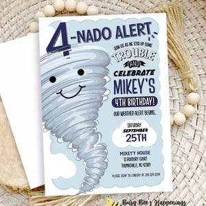 Tornado 4th Birthday Invite: Editable Weather Theme (Digital Download) FOUR-nado alert, twister theme