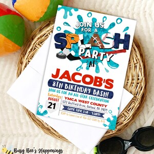 Sports Splash Water Birthday Party Invitation, Sports Splash Party, Outdoor Summer Sports water, Sports Invite, Basketball, Hockey, Baseball