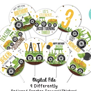 Tractor Cupcake Toppers Tractor Birthday Cupcake Toppers Farm Birthday Tractor Decor Green tractor decor Busy bee's Happenings Digital File