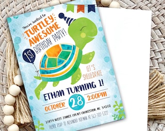 Turtle Birthday Invitation, Ocean Theme, Editable Kids Party Invite (Digital Download)