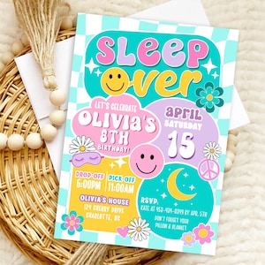 Bearbeitbare Pyjama-Geburtstagsfeier-Einladung Preppy Tween Teen Varsity Mode Sleepover Party Pyjama-Party-sofort Download Retro
