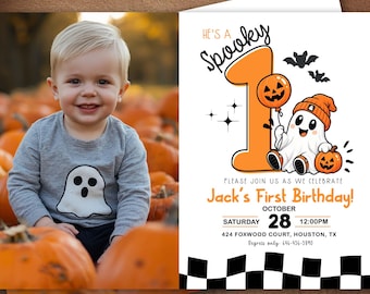 He's a Spooky One Birthday Invitation, Ghost 1st Birthday Invite, Halloween First Birthday Party, Spooky Birthday Boy Invite, Boo Baby