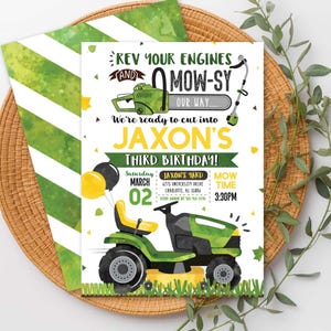 Green Riding Lawnmower Birthday Invitation: Green Tractor Party (Digital or Printed)