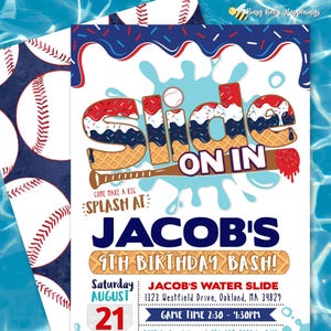 Drip Baseball Birthday Invitation: Water Slide Party (Digital or printed)