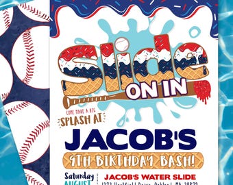 Drip Baseball Birthday Invitation: Water Slide Party (Digital or printed)