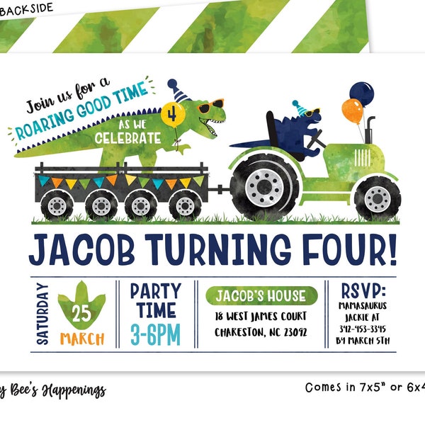 Dinosaur Tractor Invitation Tractor Dinosaur Invitation Dinosaur Birthday Invitation Tractor Birthday Busy bee's Happenings Digital File