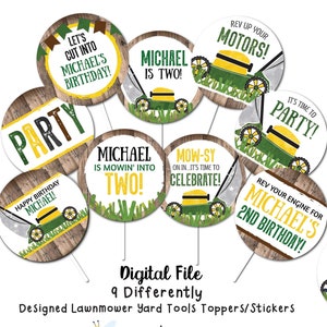 Lawn mower Cupcake Toppers Tractor Birthday Cupcake Toppers Lawnmower Birthday Yard Tools Birthday Digital File Busy bee&#39;s Happenings