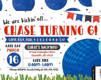 Kickball Birthday Invitation Dodge Ball Birthday Invitation Kick Ball Party Blue Dodge Ball Party Ball Digital File Busy bee's Happenings