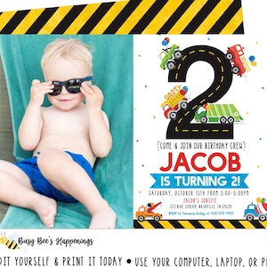 Transportation Invitation Truck Birthday Invite Trucks second birthday Invite Cars Birthday Invite Digital File Busy bee's Happenings