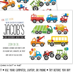 Transportation Invitation Car Birthday Invite TRUCK INVITE Truck Birthday Party Transportation Birthday Digital File Busy bee's Happenings